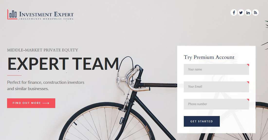 investment busniness theme Onepage layout with Image Background